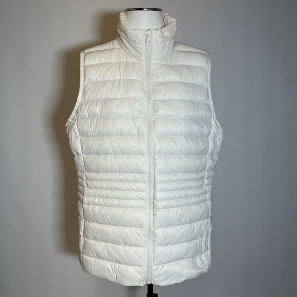 Lands End Ivory Down Puffer Vest Jacket 800 Fill Zip Up Womens Size Large 14-16 - Picture 1 of 12